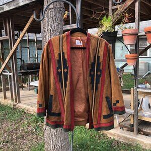 Regina Porter Vintage Leather Aztec Western Jacket, Size Small